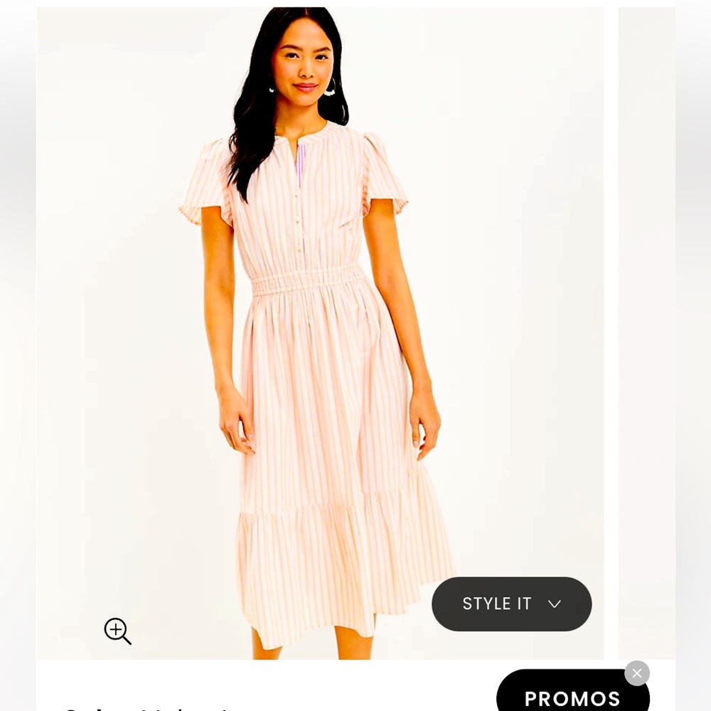 Loft Stripe Smocked Waist Button Midi Dress